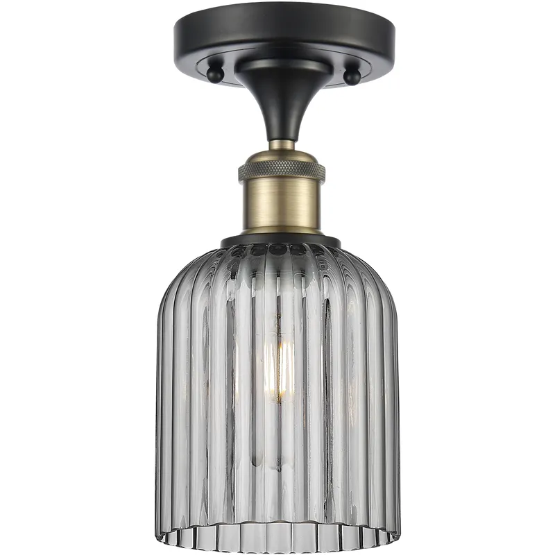 Bridal Veil 1 Light 5 inch Black Antique Brass Semi-Flush Mount Ceiling Light in Light Smoke Glass