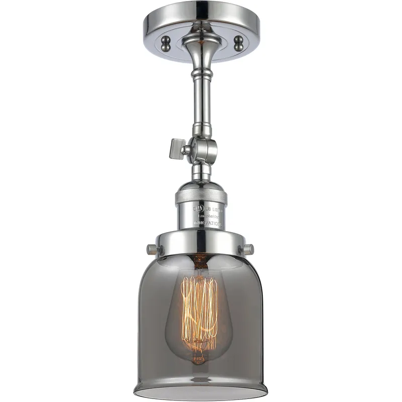Franklin Restoration Small Bell 1 Light 5 inch Polished Chrome Semi-Flush Mount Ceiling Light in Light Smoke Glass, Franklin Restoration