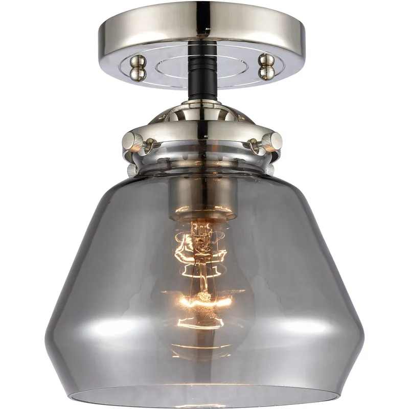 Nouveau Fulton LED 7 inch Black Polished Nickel Semi-Flush Mount Ceiling Light in Plated Smoke Glass, Nouveau