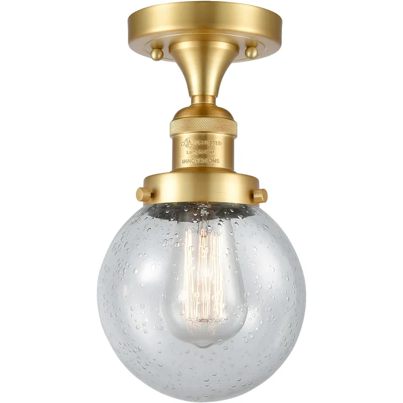 Franklin Restoration Beacon 1 Light 6 inch Satin Gold Semi-Flush Mount Ceiling Light in Seedy Glass, Franklin Restoration