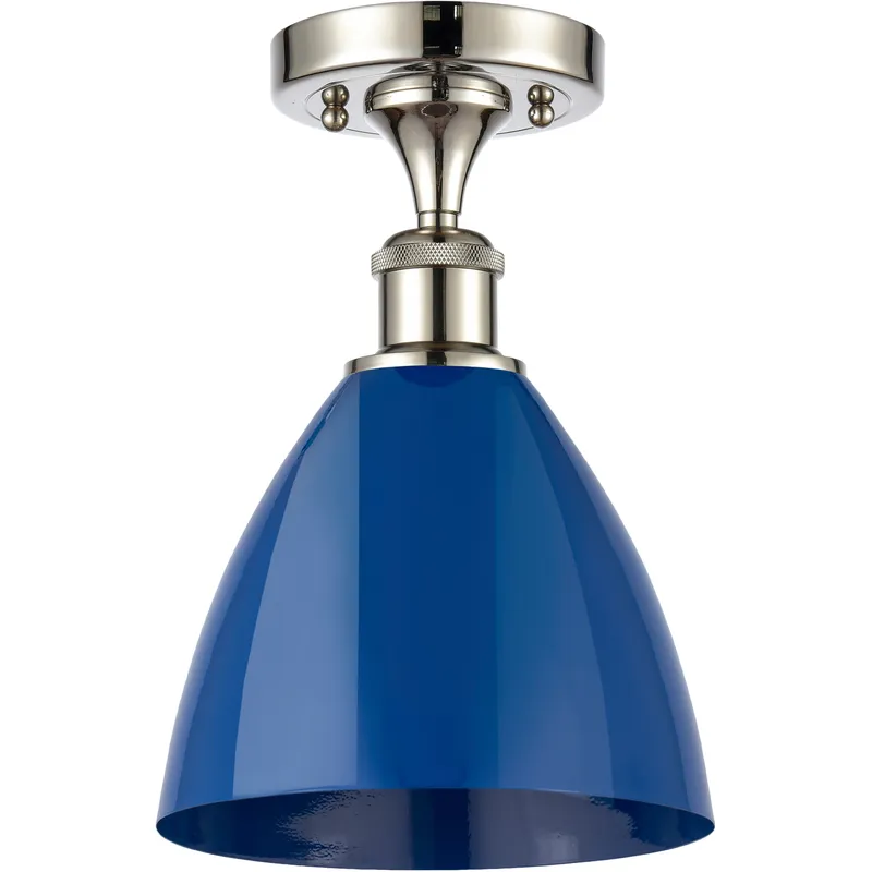 Ballston Plymouth Dome LED 7.5 inch Polished Nickel Semi-Flush Mount Ceiling Light in Matte Blue