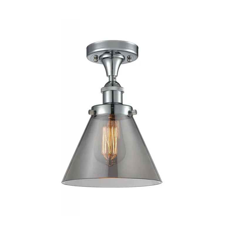 Ballston Large Cone LED 8 inch Polished Chrome Semi-Flush Mount Ceiling Light in Plated Smoke Glass, Ballston