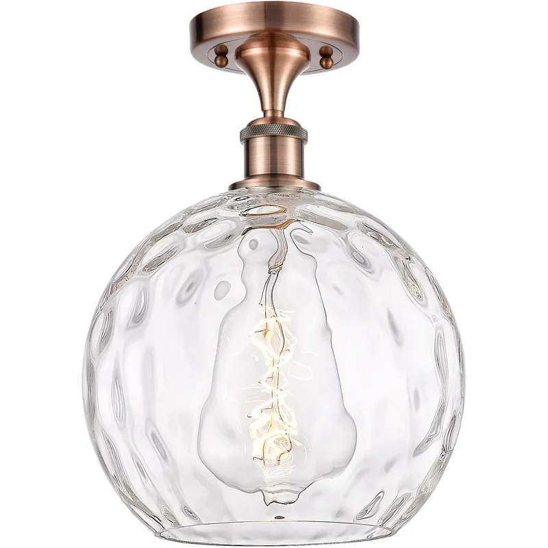 Ballston Athens Water Glass LED 10 inch Antique Copper Semi-Flush Mount Ceiling Light