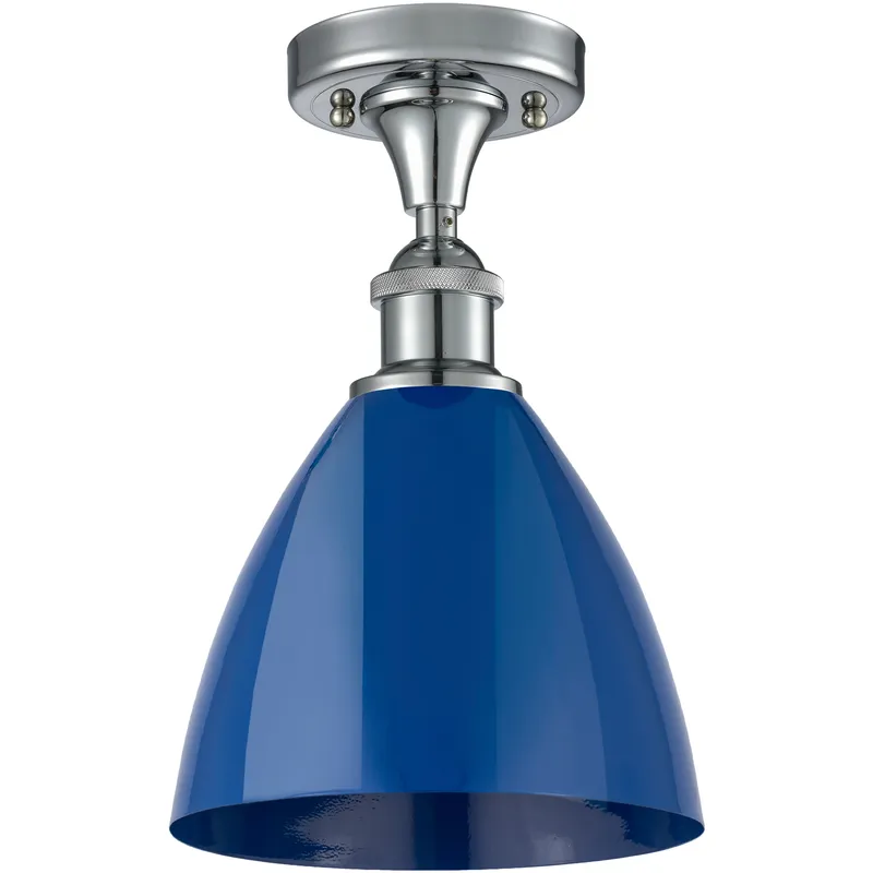 Ballston Plymouth Dome LED 7.5 inch Polished Chrome Semi-Flush Mount Ceiling Light in Matte Blue