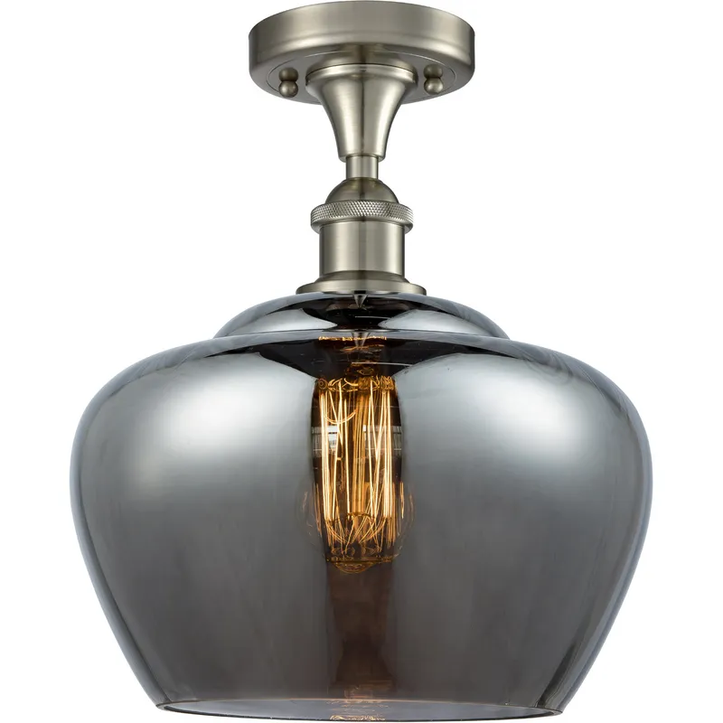 Ballston Large Fenton 1 Light 11 inch Brushed Satin Nickel Flush Mount Ceiling Light in Light Smoke Glass, Ballston