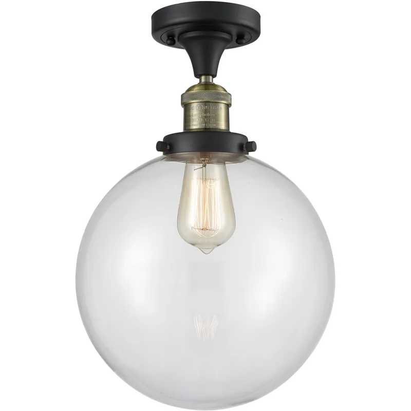 Franklin Restoration X-Large Beacon 1 Light 10 inch Black Antique Brass Semi-Flush Mount Ceiling Light in Clear Glass, Franklin Restoration