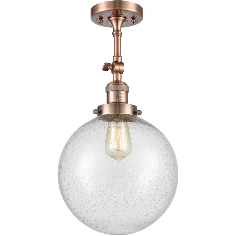 Franklin Restoration X-Large Beacon LED 10 inch Antique Copper Semi-Flush Mount Ceiling Light in Seedy Glass, Franklin Restoration
