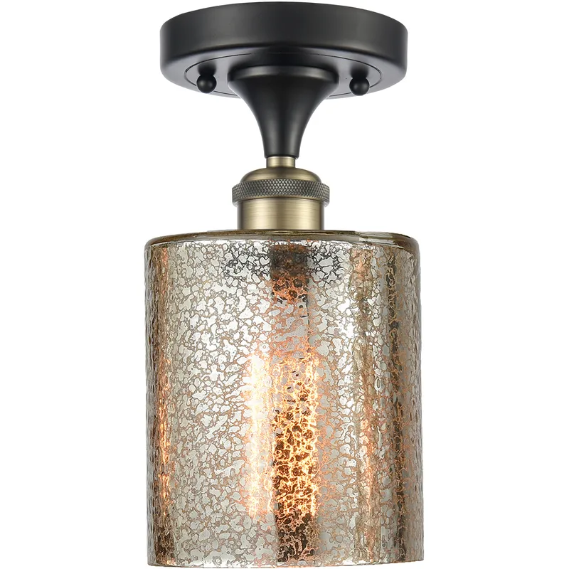 Cobbleskill 1 Light 5 inch Black Antique Brass Semi-Flush Mount Ceiling Light in Mercury Glass