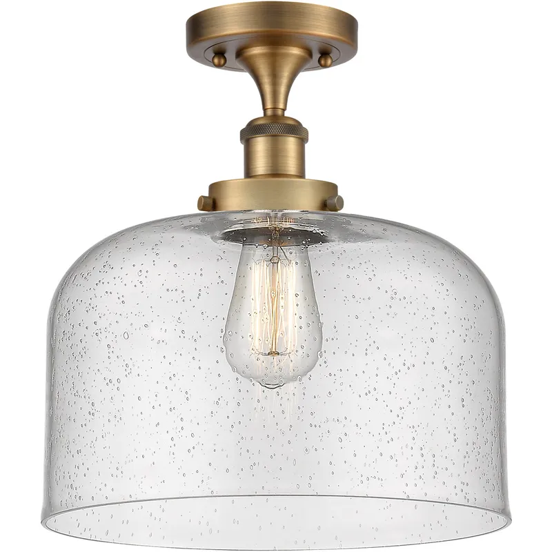 Ballston X-Large Bell 1 Light 8 inch Brushed Brass Semi-Flush Mount Ceiling Light in Seedy Glass
