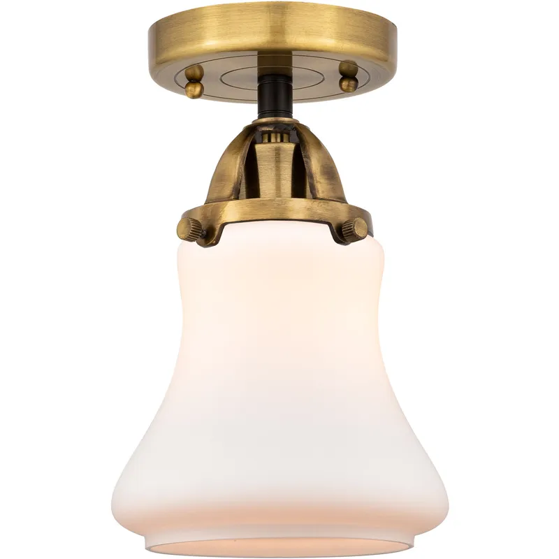 Nouveau 2 Bellmont 1 Light 6 inch Black Antique Brass Semi-Flush Mount Ceiling Light in Matte White Glass