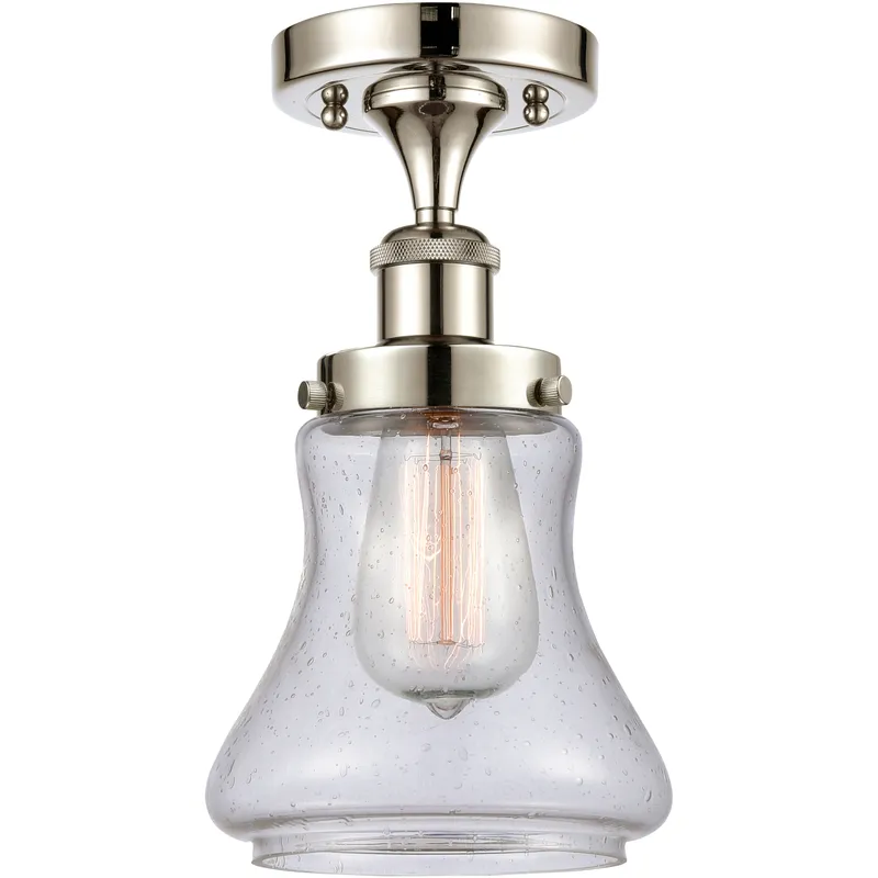 Bellmont 1 Light 6.5 inch Polished Nickel Semi-Flush Mount Ceiling Light in Seedy Glass