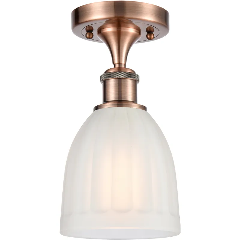 Brookfield 1 Light 5.75 inch Antique Copper Semi-Flush Mount Ceiling Light in White Glass
