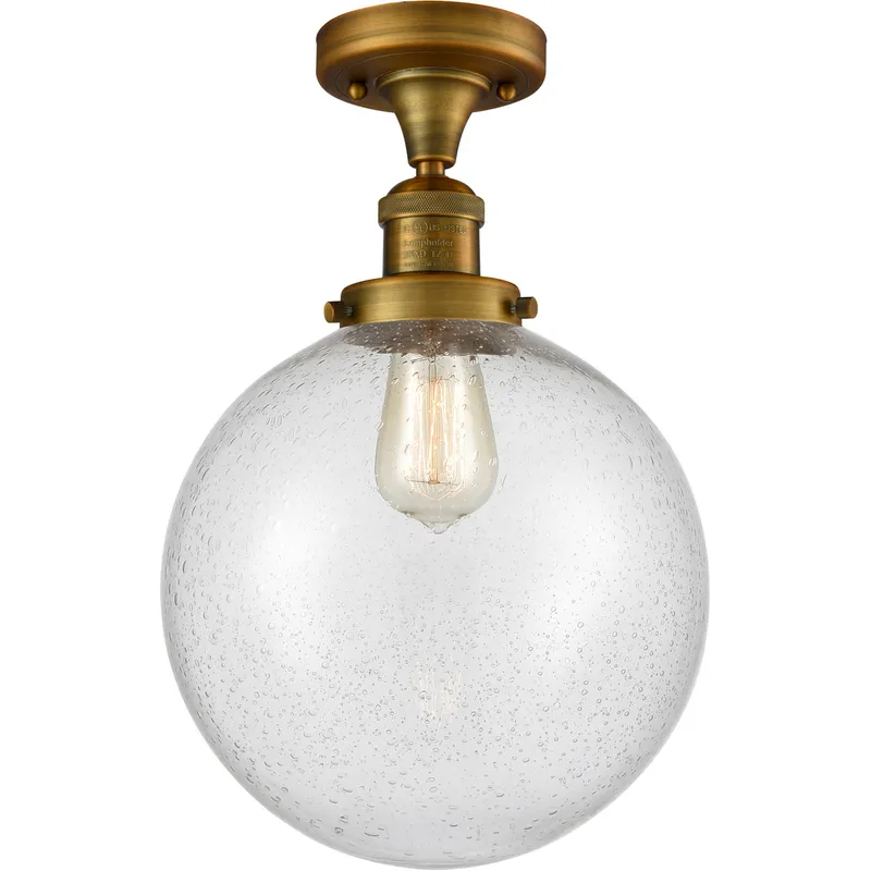 Franklin Restoration X-Large Beacon 1 Light 10 inch Brushed Brass Semi-Flush Mount Ceiling Light in Seedy Glass, Franklin Restoration