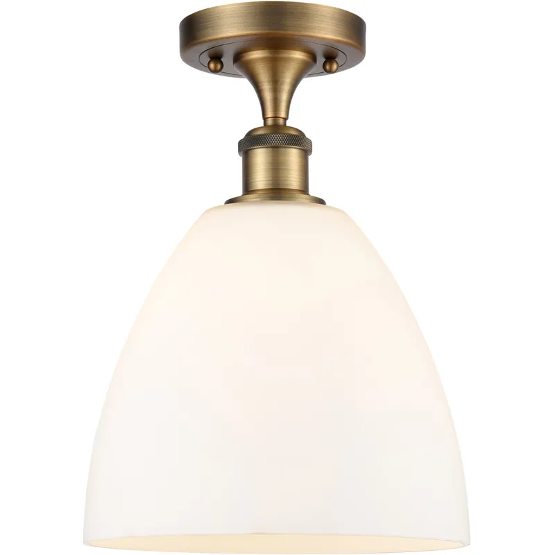 Ballston Dome 1 Light 9 inch Brushed Brass Semi-Flush Mount Ceiling Light in Matte White Glass