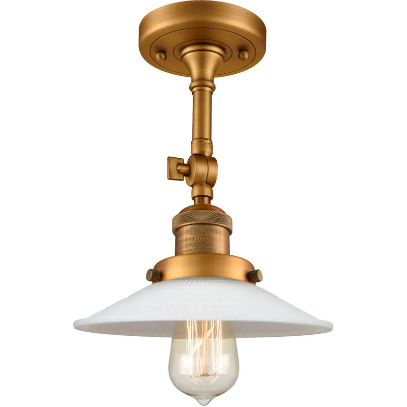 Franklin Restoration Halophane 1 Light 9 inch Brushed Brass Semi-Flush Mount Ceiling Light in Matte White Halophane Glass, Franklin Restoration