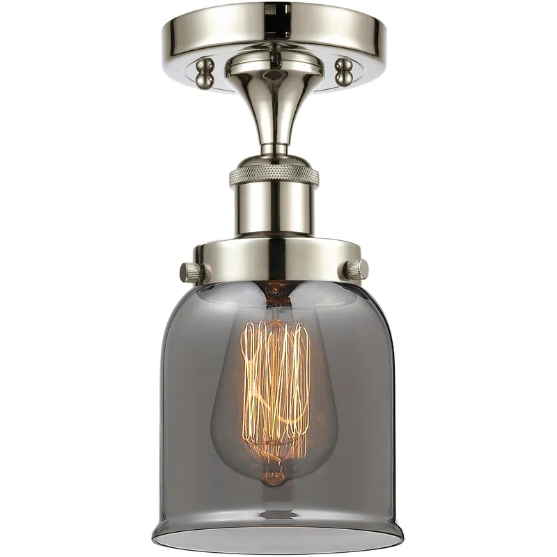 Bell 1 Light 5 inch Polished Nickel Semi-Flush Mount Ceiling Light in Light Smoke Glass