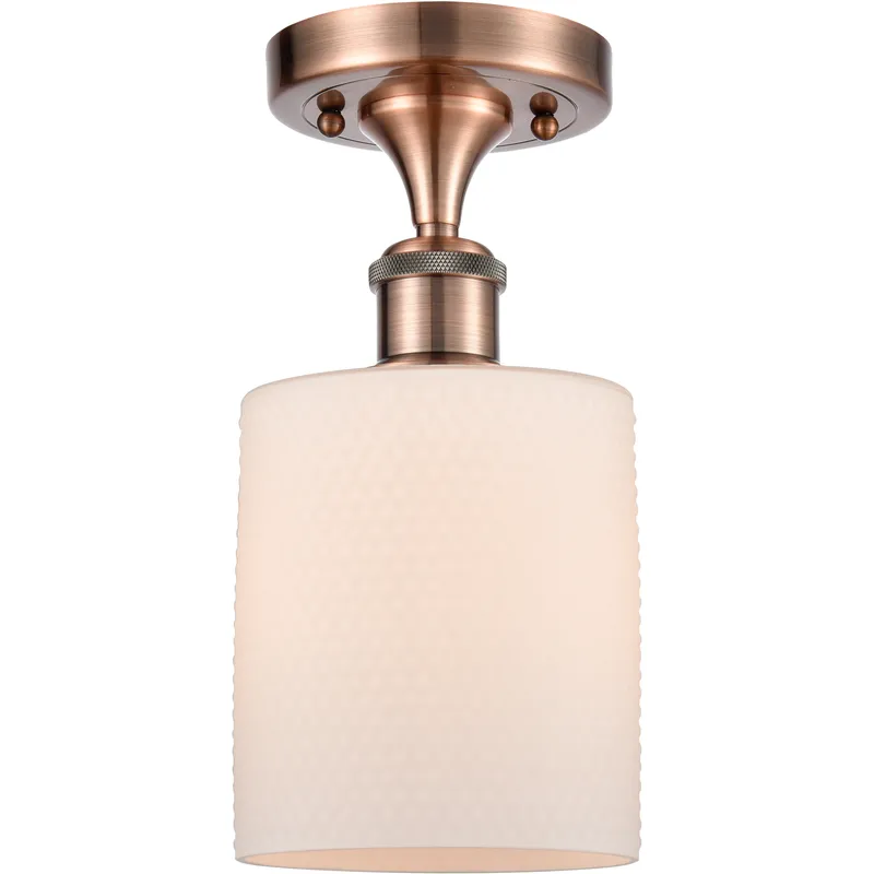 Cobbleskill 1 Light 5 inch Antique Copper Semi-Flush Mount Ceiling Light in Matte White Glass