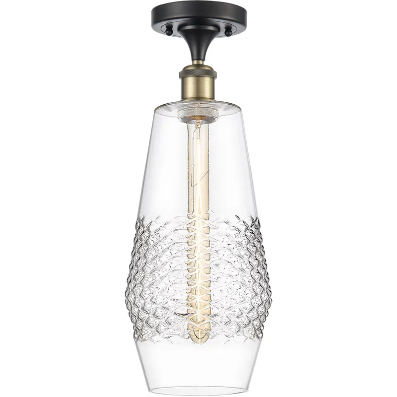 Ballston Windham LED 7 inch Black Antique Brass Semi-Flush Mount Ceiling Light in Clear Glass