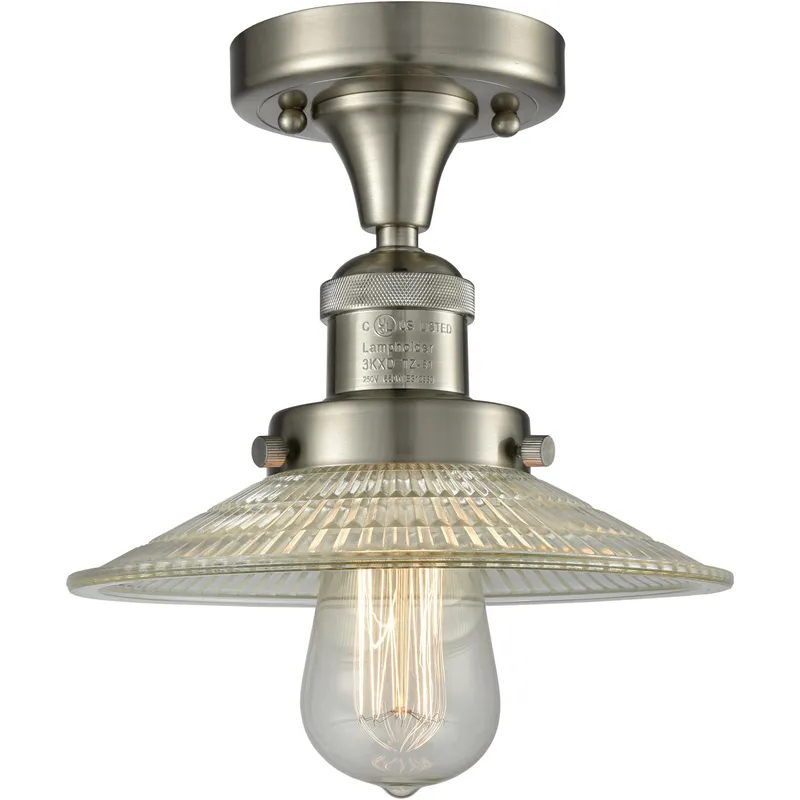 Franklin Restoration Halophane 1 Light 9 inch Brushed Satin Nickel Semi-Flush Mount Ceiling Light in Clear Halophane Glass, Franklin Restoration