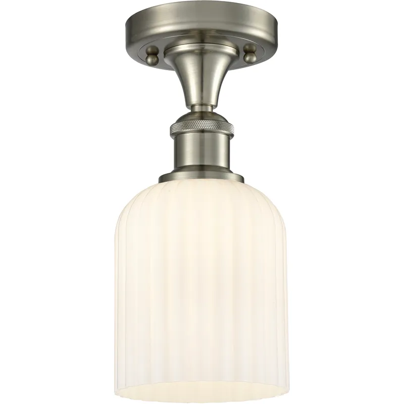Bridal Veil 1 Light 5 inch Satin Nickel Semi-Flush Mount Ceiling Light in Gloss White Glass