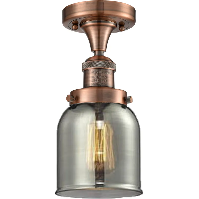 Franklin Restoration Small Bell 1 Light 5 inch Antique Copper Semi-Flush Mount Ceiling Light in Light Smoke Glass, Franklin Restoration