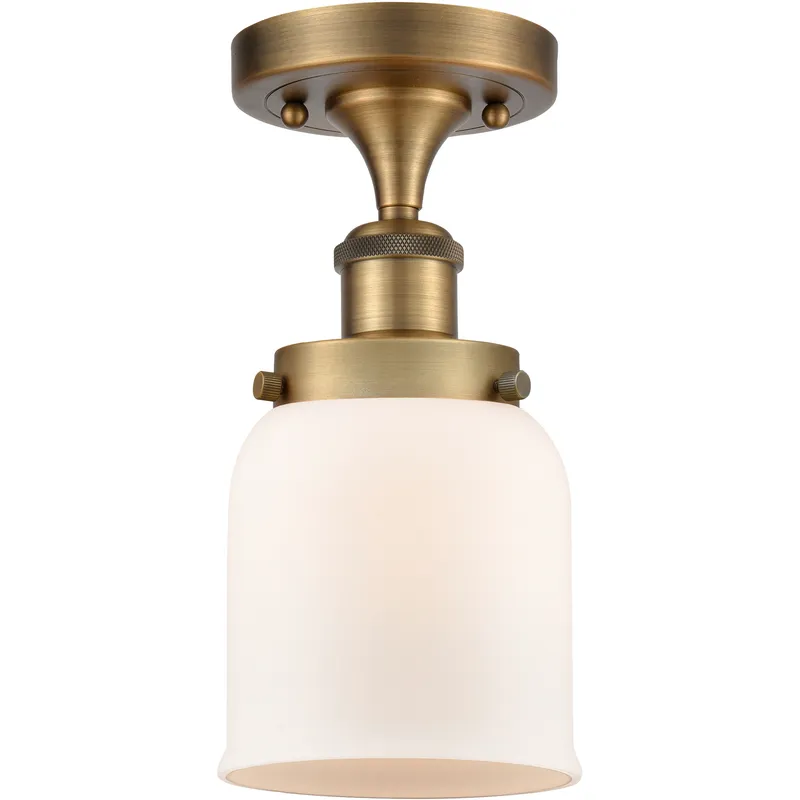 Bell 1 Light 5 inch Brushed Brass Semi-Flush Mount Ceiling Light in Matte White Glass