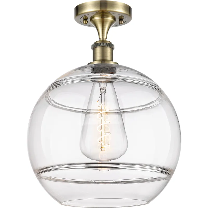 Edison Rochester 1 Light 12 inch Antique Brass Semi-Flush Mount Ceiling Light in Clear Glass
