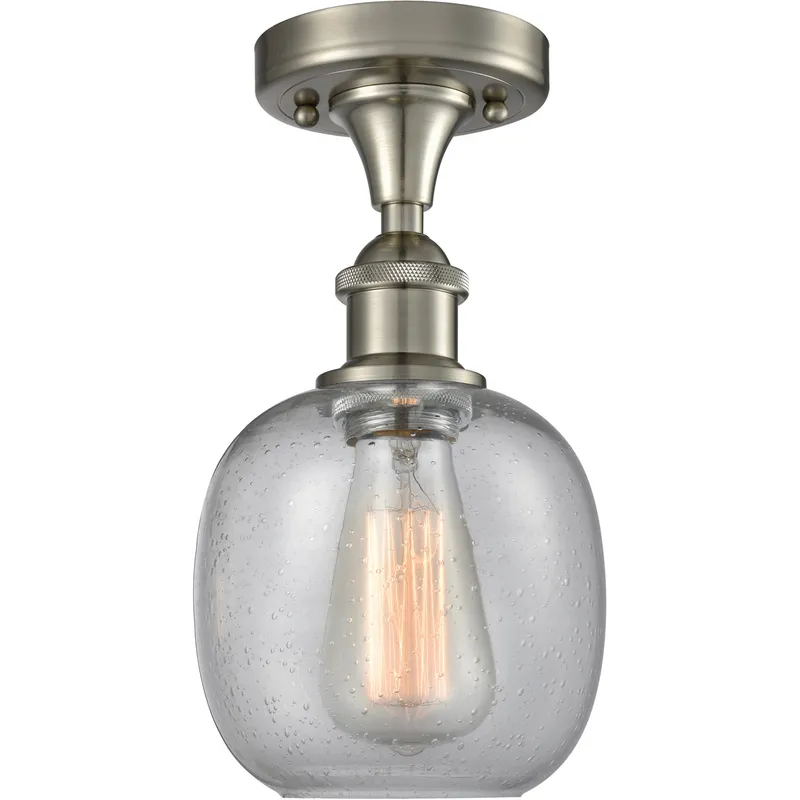 Ballston Belfast LED 6 inch Brushed Satin Nickel Flush Mount Ceiling Light in Seedy Glass, Ballston