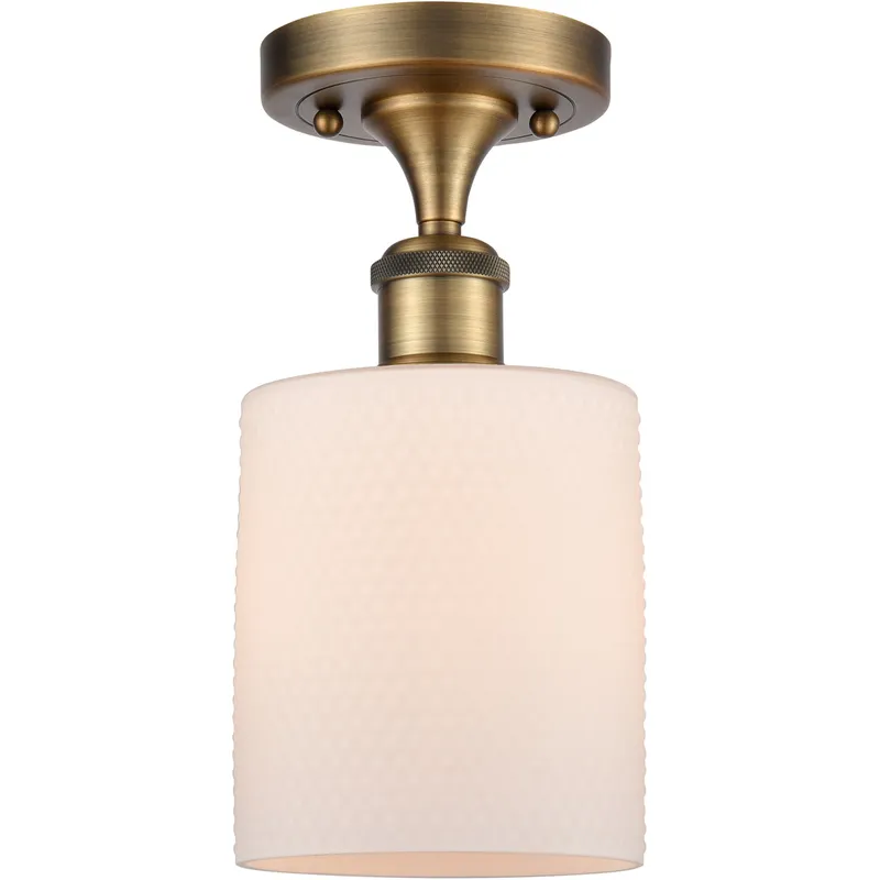 Ballston Cobbleskill 1 Light 5 inch Brushed Brass Semi-Flush Mount Ceiling Light in Matte White Glass, Ballston