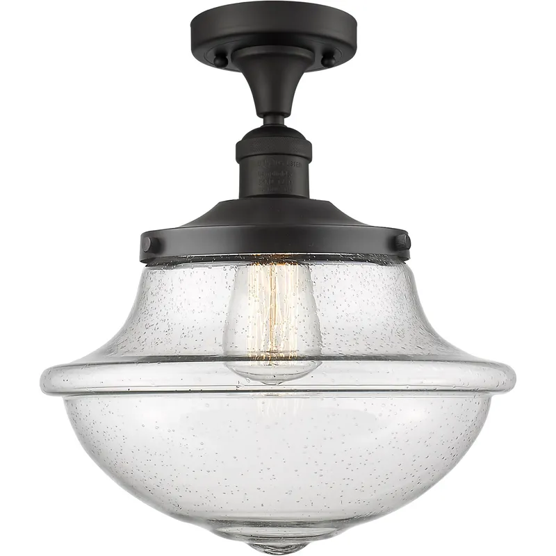 Franklin Restoration Large Oxford 1 Light 12 inch Oil Rubbed Bronze Semi-Flush Mount Ceiling Light in Seedy Glass, Franklin Restoration