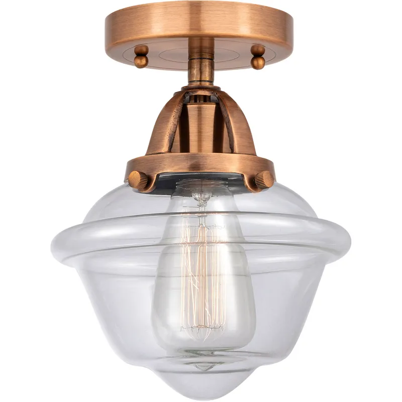 Nouveau 2 Small Oxford 1 Light 8 inch Antique Copper Semi-Flush Mount Ceiling Light in Clear Glass