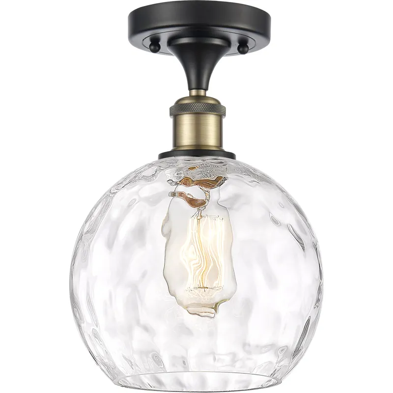 Ballston Athens Water Glass 1 Light 8 inch Black Antique Brass Semi-Flush Mount Ceiling Light