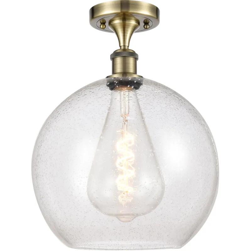 Ballston Athens LED 11.75 inch Antique Brass Semi-Flush Mount Ceiling Light in Seedy Glass