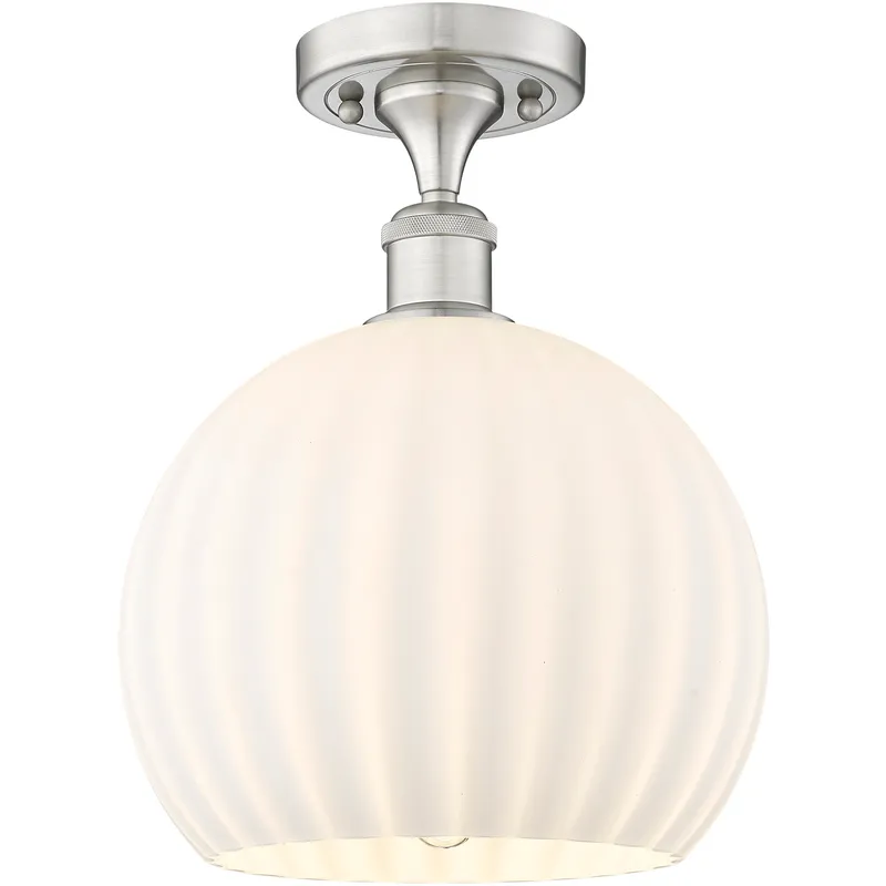 Ballston White Venetian 1 Light 10 inch Brushed Satin Nickel Semi-Flush Mount Ceiling Light