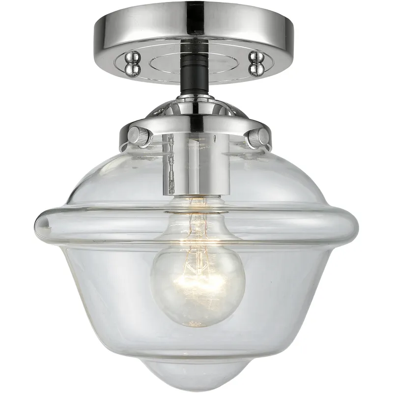 Nouveau Small Oxford 1 Light 8 inch Black Polished Nickel Semi-Flush Mount Ceiling Light in Clear Glass, Nouveau