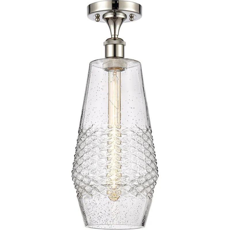 Ballston Windham LED 7 inch Polished Nickel Semi-Flush Mount Ceiling Light in Seedy Glass