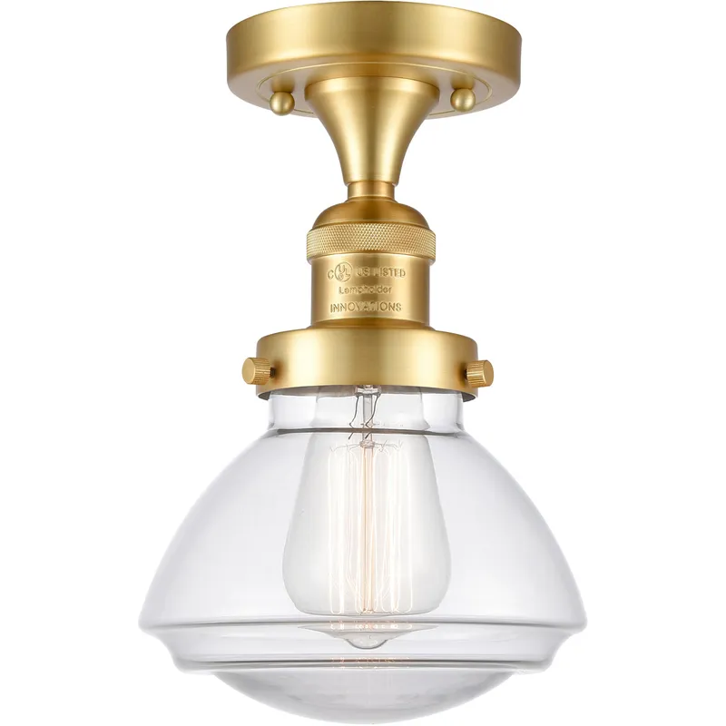Franklin Restoration Olean 1 Light 7 inch Satin Gold Semi-Flush Mount Ceiling Light in Clear Glass, Franklin Restoration