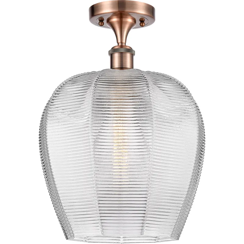 Ballston Norfolk LED 11.75 inch Antique Copper Semi-Flush Mount Ceiling Light in Clear Glass