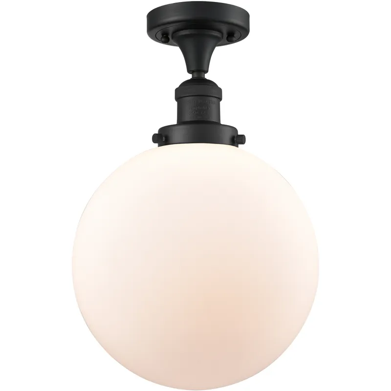 Franklin Restoration X-Large Beacon 1 Light 10 inch Matte Black Semi-Flush Mount Ceiling Light in Matte White Glass, Franklin Restoration