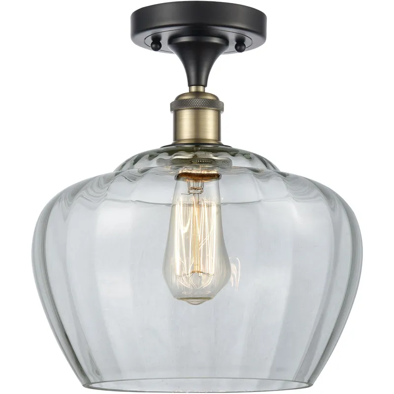 Ballston Large Fenton 1 Light 11 inch Black Antique Brass Semi-Flush Mount Ceiling Light in Clear Glass, Ballston