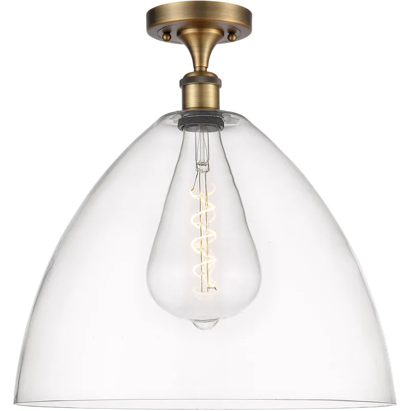 Ballston Dome 1 Light 16 inch Brushed Brass Semi-Flush Mount Ceiling Light in Clear Glass