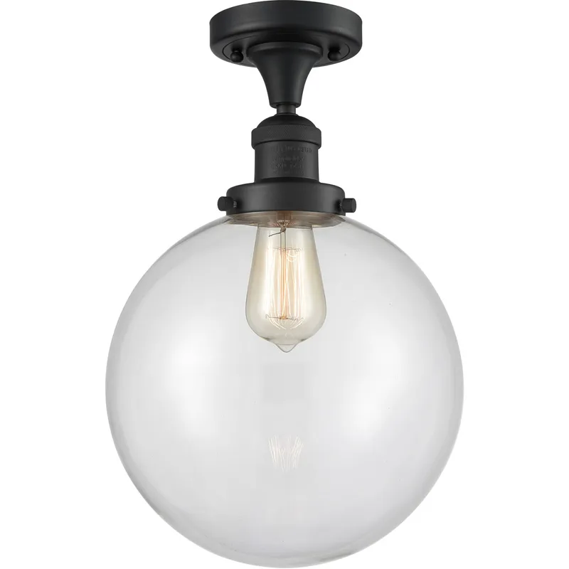 Franklin Restoration X-Large Beacon 1 Light 10 inch Matte Black Semi-Flush Mount Ceiling Light in Clear Glass, Franklin Restoration