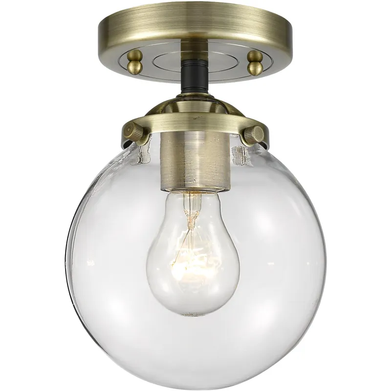 Nouveau Beacon LED 6 inch Black Antique Brass Semi-Flush Mount Ceiling Light in Clear Glass, Nouveau