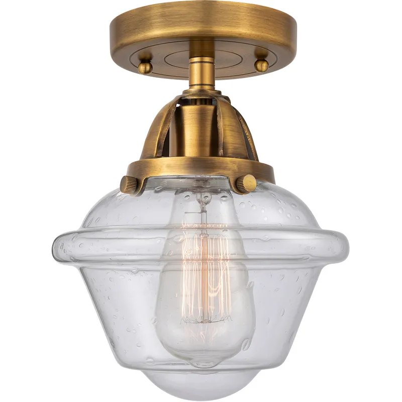 Nouveau 2 Small Oxford 1 Light 8 inch Brushed Brass Semi-Flush Mount Ceiling Light in Seedy Glass
