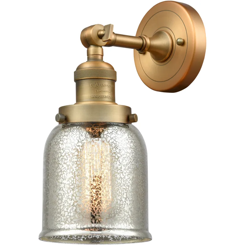 Franklin Restoration Small Bell 1 Light 5 inch Brushed Brass Semi-Flush Mount Ceiling Light in Silver Plated Mercury Glass, Franklin Restoration