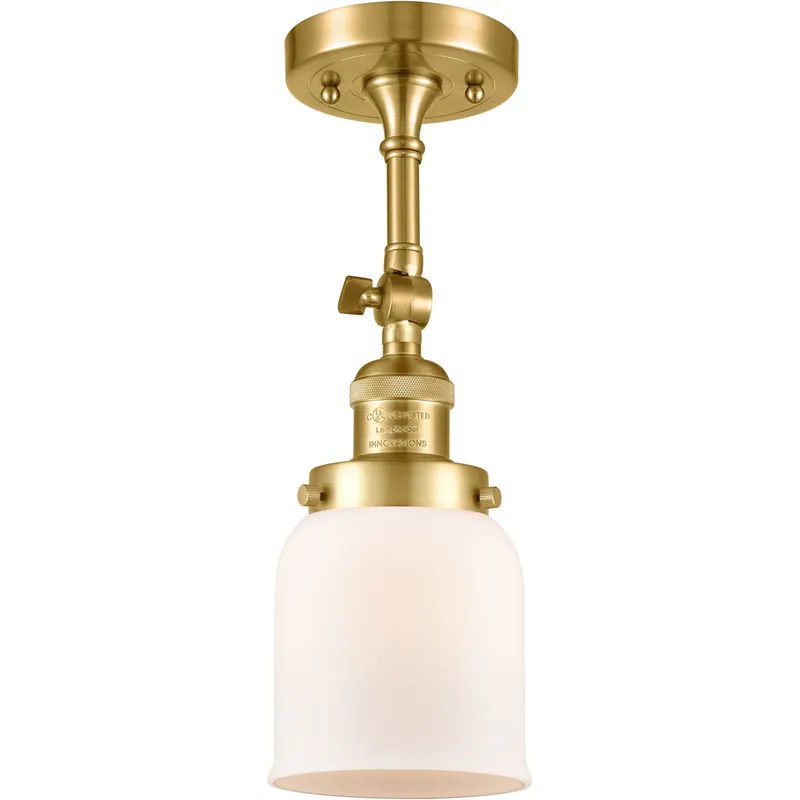 Franklin Restoration Small Bell 1 Light 5 inch Satin Gold Semi-Flush Mount Ceiling Light in Matte White Glass, Franklin Restoration