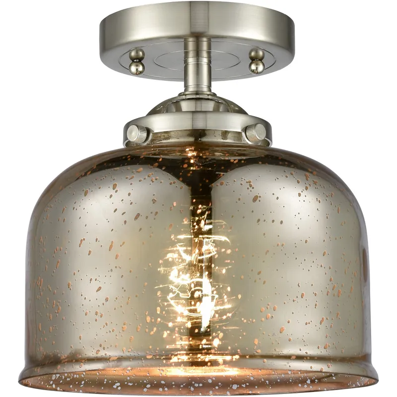 Nouveau Large Bell LED 8 inch Oil Rubbed Bronze Semi-Flush Mount Ceiling Light in Plated Smoke Glass, Nouveau