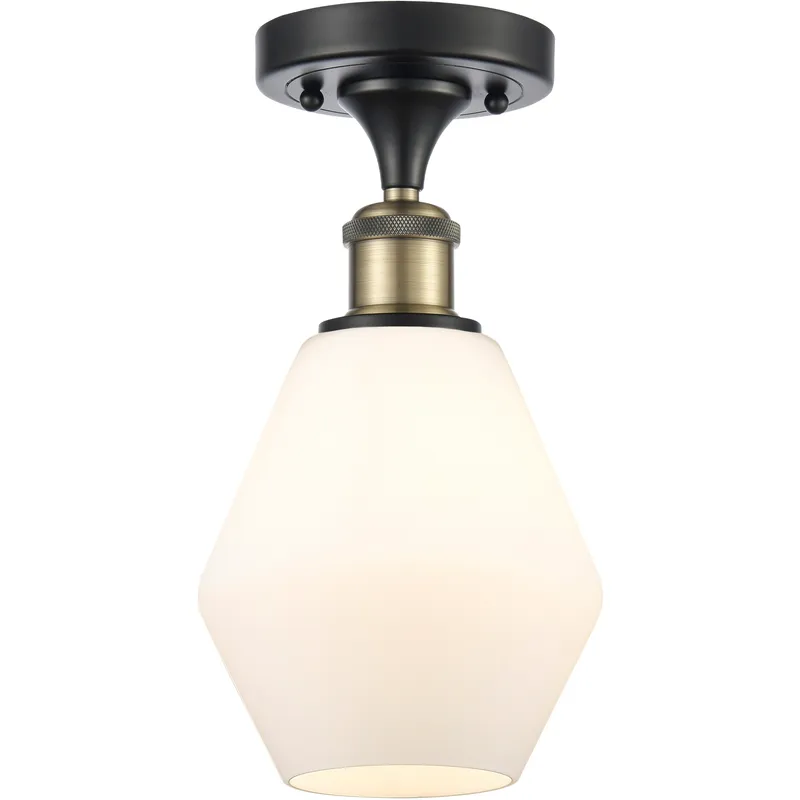 Ballston Cindyrella LED 6 inch Black Antique Brass Semi-Flush Mount Ceiling Light in Cased Matte White Glass