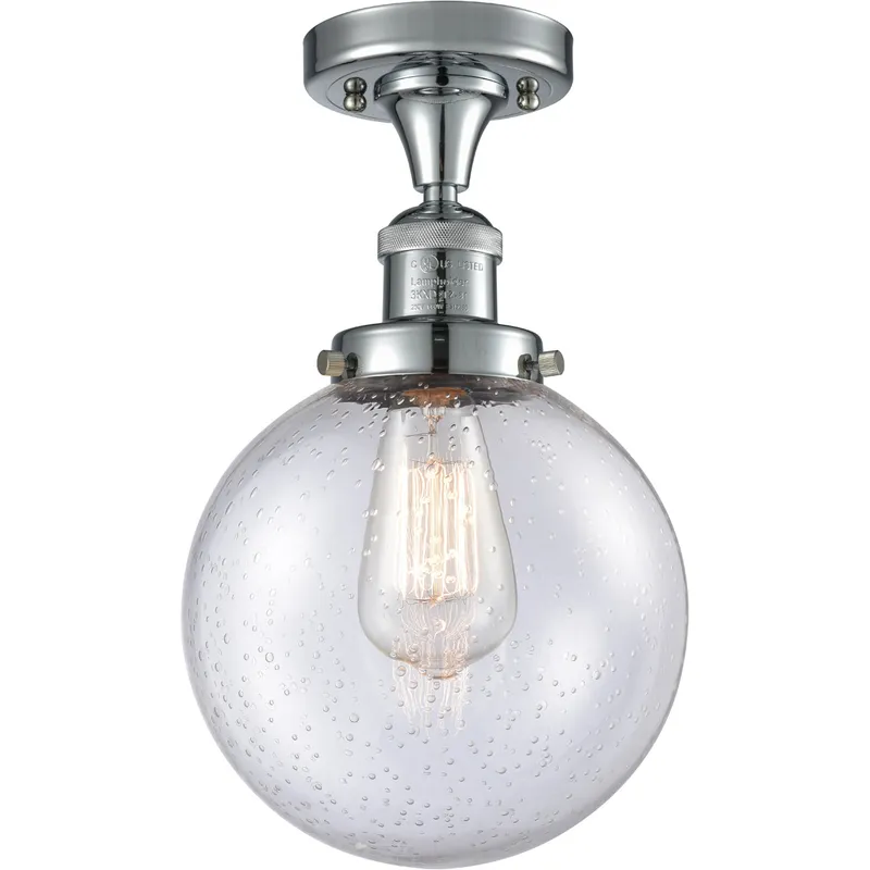 Franklin Restoration Large Beacon 1 Light 8 inch Polished Chrome Semi-Flush Mount Ceiling Light in Seedy Glass, Franklin Restoration