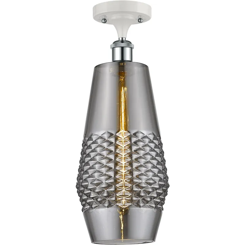 Ballston Windham LED 7 inch White and Polished Chrome Semi-Flush Mount Ceiling Light in Plated Smoke Glass